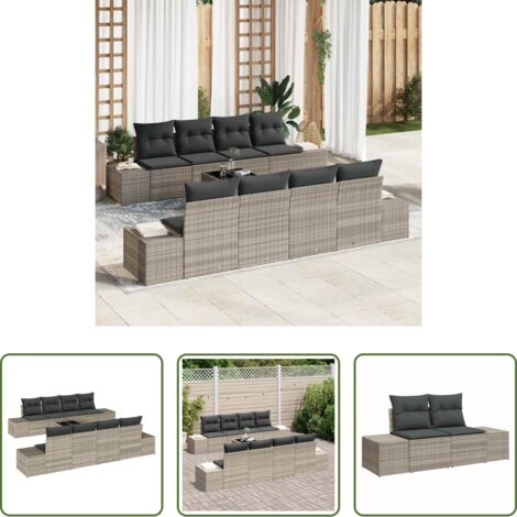 vidaXL Sofá exterior -  Conjunto de sofá de jardín 7 pcs Gris Claro ratán sintético