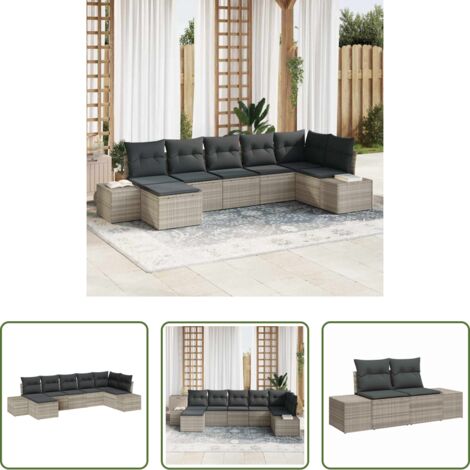 vidaXL Sofá exterior -  Conjunto de sofá de jardín 7 pcs Gris Claro ratán sintético
