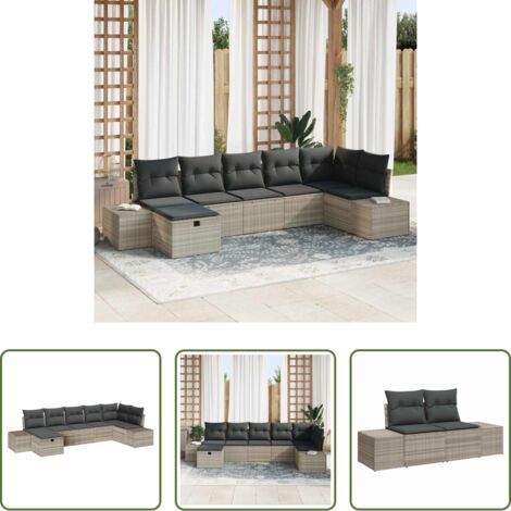 vidaXL Sofá exterior -  Conjunto de sofá de jardín 7 pcs Gris Claro ratán sintético