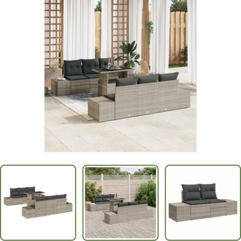 vidaXL Sofá exterior -  Conjunto de sofá de jardín 7 pcs Gris Claro y Gris Oscuro