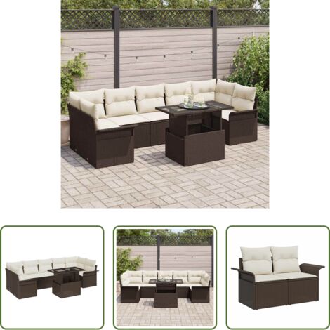 vidaXL Sofá exterior -  Conjunto de sofá de jardín 8 pcs Marrón ratán sintético