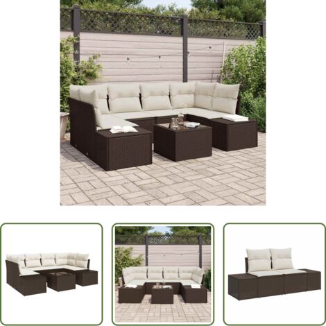 vidaXL Sofá exterior -  Conjunto de sofá de jardín 8 pcs Marrón y crema ratán sintético