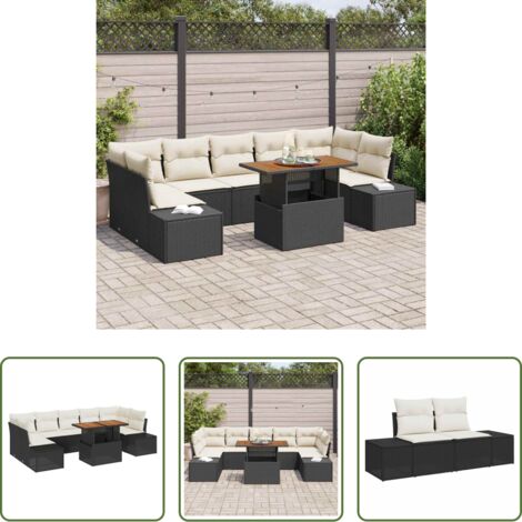 vidaXL Sofá exterior -  Conjunto de sofá de jardín 8 pcs Negro Poliratán