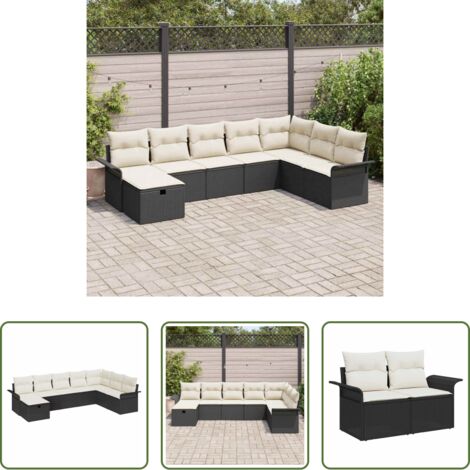 vidaXL Sofá exterior -  Conjunto de sofá de jardín 8 pcs Negro y crema ratán sintético
