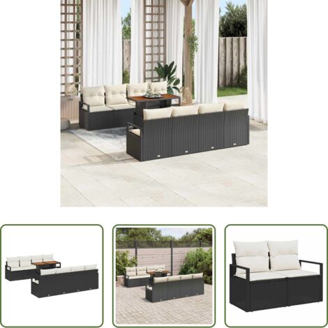 vidaXL Sofá exterior -  Conjunto de sofá de jardín 9 pcs Negro Poliratán