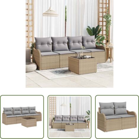 vidaXL Sofá exterior -  Conjunto de sofá de jardín Beige ratán sintético