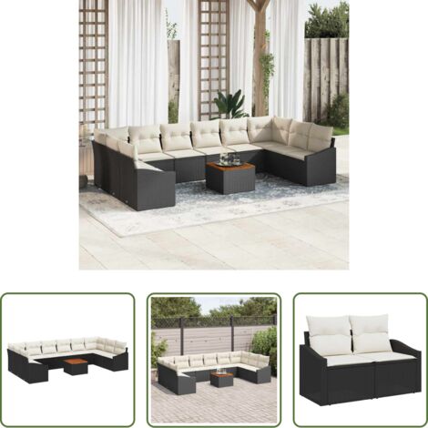 vidaXL Sofá exterior -  Conjunto de sofás de jardín 11 pcs Negro ratán sintético