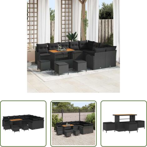 vidaXL Sofá exterior -  Conjunto de sofás de jardín 13 pcs Negro ratán sintético