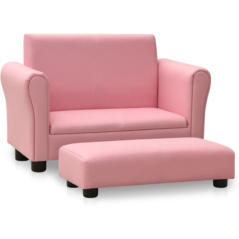 

Sofá infantil con taburete de cuero sintético rosa - Rosa - Vidaxl