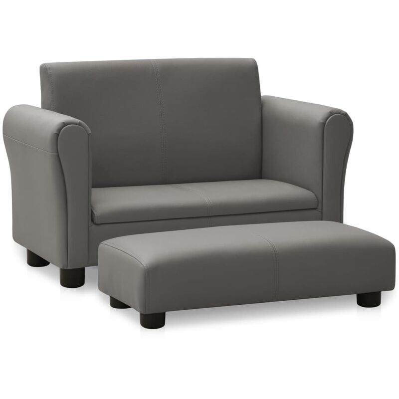 

vidaXL Sofá infantil con taburete de cuero sintético gris - Gris
