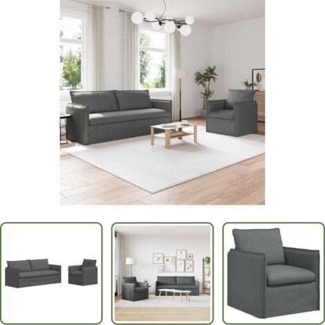 vidaXL Sofá interior -  Juego de Sofá 2 pcs Gris oscuro 196 x 82 x 85 cm tela