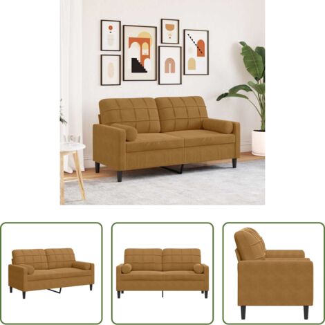 vidaXL Sofá marrón -  Sofá de 2 plazas con cojines terciopelo marrón 140 cm