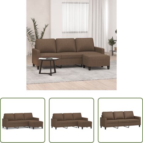 vidaXL Sofá marrón -  Sofá de 3 plazas con taburete de tela marrón 180 cm