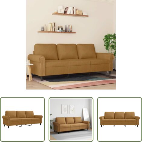 vidaXL Sofá marrón -  Sofá de 3 plazas terciopelo marrón 180 cm