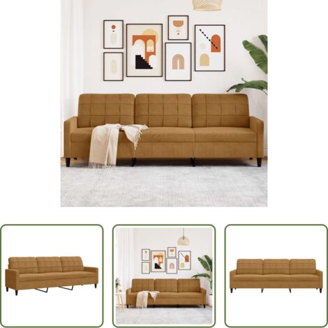 vidaXL Sofá marrón -  Sofá de 3 plazas terciopelo marrón 210 cm