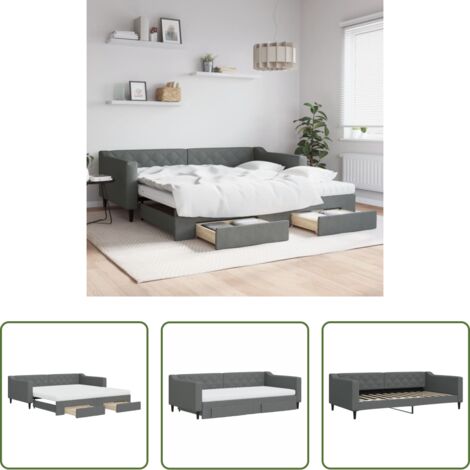 vidaXL Sofa mit Bettfunktion -  Tagesbett Ausziehbar mit Schubladen Dunkelgrau 100x200 cm Stoff