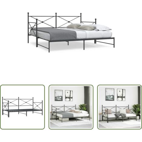 vidaXL Sofa mit Bettfunktion -  Tagesbett Ausziehbar ohne Matratze Schwarz 100x200 cm Stahl