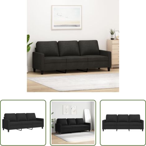 vidaXL Sofá moderno -  Sofá de 3 plazas de tela negro 180 cm