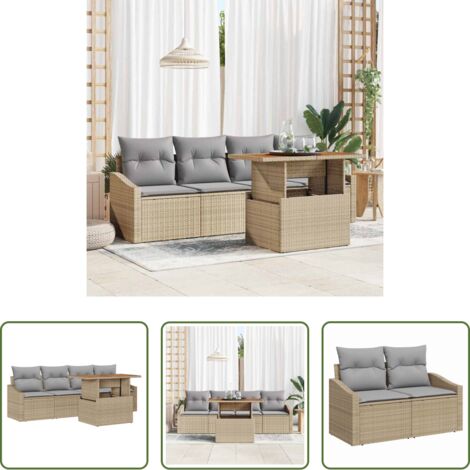 vidaXL Sofá modular -  Conjunto de sofá de jardín 5 pcs Beige Poliratán