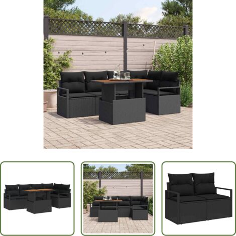 vidaXL Sofá modular -  Conjunto de sofá de jardín 6 pcs Negro Poliratán