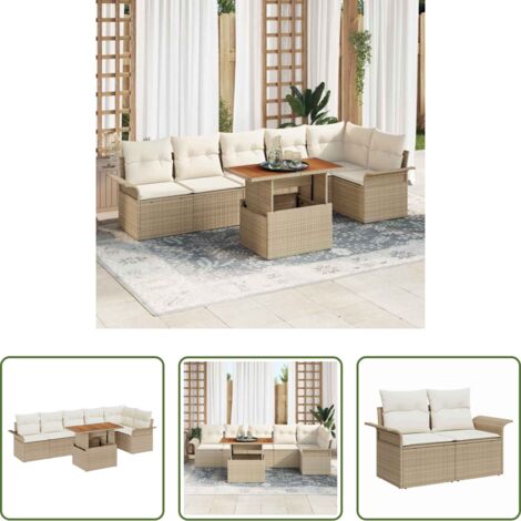 vidaXL Sofá modular -  Conjunto de sofá de jardín 7 pcs Beige Poliratán