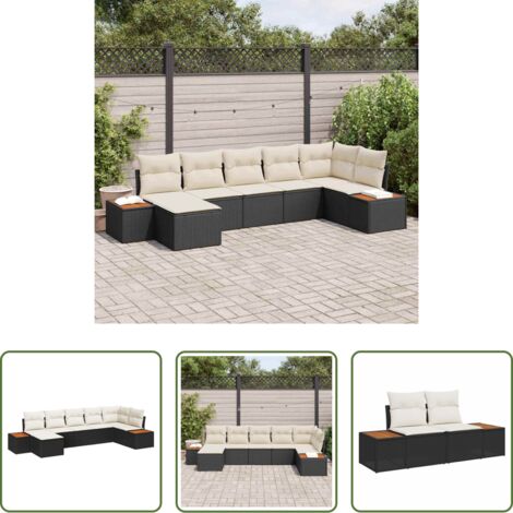 vidaXL Sofá modular -  Conjunto de sofá de jardín 7 pcs Negro ratán sintético