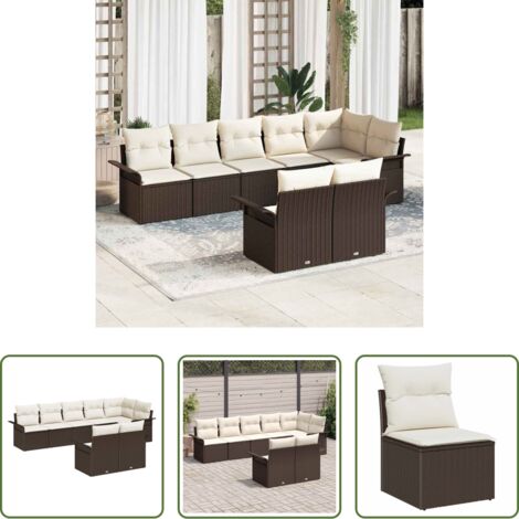 vidaXL Sofá modular -  Conjunto de sofá de jardín 8 pcs Marrón ratán sintético