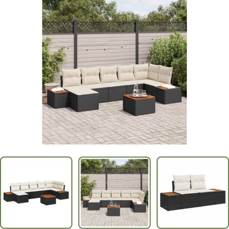 vidaXL Sofá modular -  Conjunto de sofá de jardín 8 pcs Negro ratán sintético