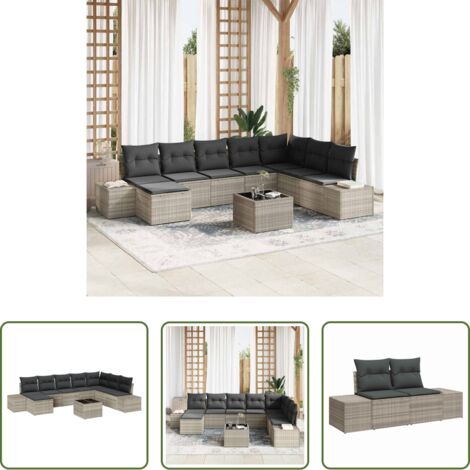 vidaXL Sofá modular -  Conjunto de sofá de jardín 9 pcs Gris Claro ratán sintético