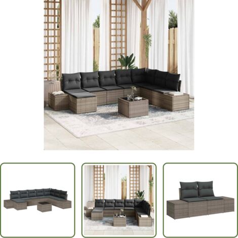 vidaXL Sofá modular -  Conjunto de sofá de jardín 9 pcs Gris Claro ratán sintético