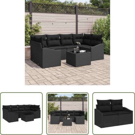 vidaXL Sofá modular -  Juego de Sofá con cojín 7 pcs Negro ratán sintético