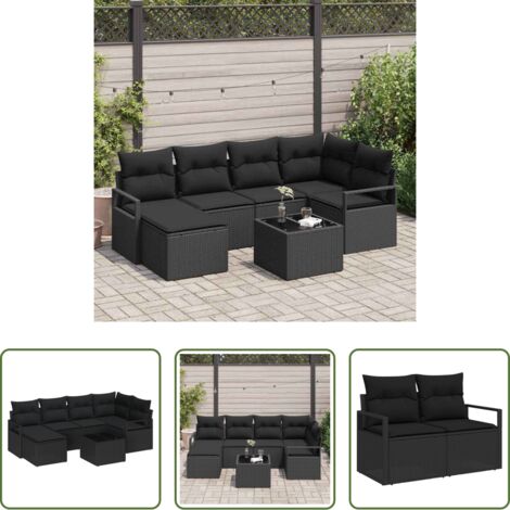 vidaXL Sofá modular -  Juego de Sofá con cojín 7 pcs Negro ratán sintético