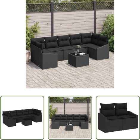 vidaXL Sofá modular -  Juego de Sofá con cojín 8 pcs Negro ratán sintético