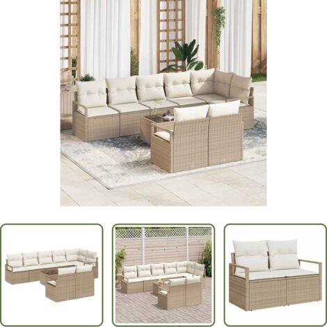 vidaXL Sofá modular -  Juego de Sofá con cojín 9 pcs Beige ratán sintético