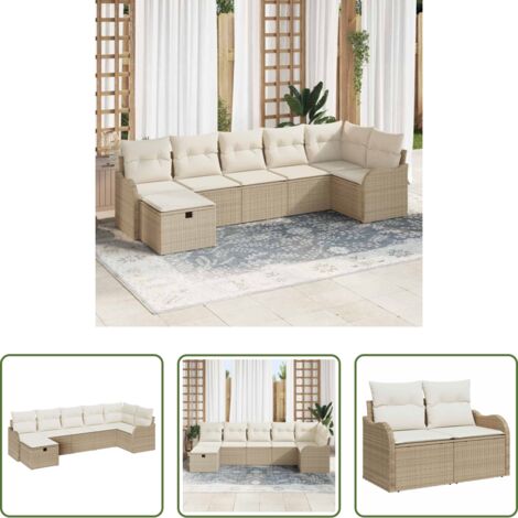 vidaXL Sofá modular -  Juego de Sofá con cojín Manual Beige y Crema ratán sintético