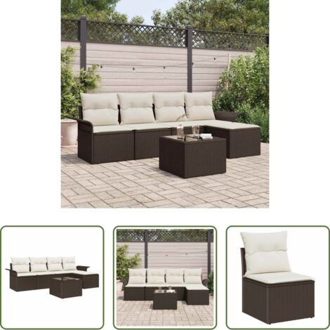 vidaXL Sofá modular -  Sofá de exterior con cojín 6 pcs Marrón ratán sintético