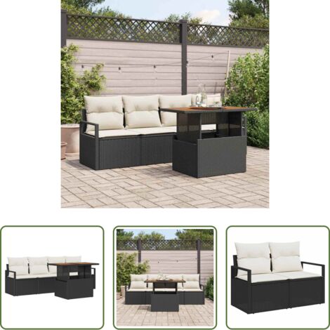 vidaXL Sofá negro -  Conjunto de sofá de jardín 5 pcs Negro Poliratán