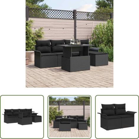 vidaXL Sofá negro -  Conjunto de sofá de jardín 6 pcs Negro ratán sintético