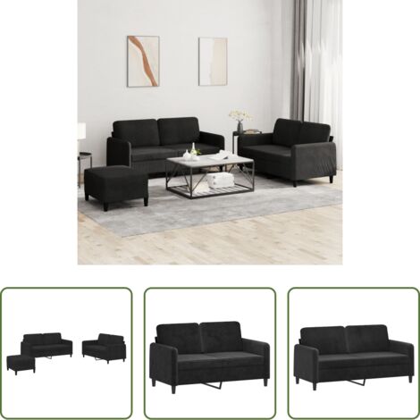 vidaXL Sofá negro -  Juego de sofás 3 piezas terciopelo negro