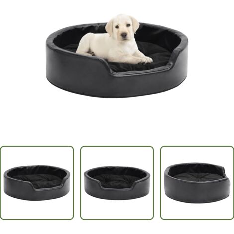 vidaXL Sofá para mascotas -  Cama para perros felpa y cuero sintético negra 69x59x19 cm