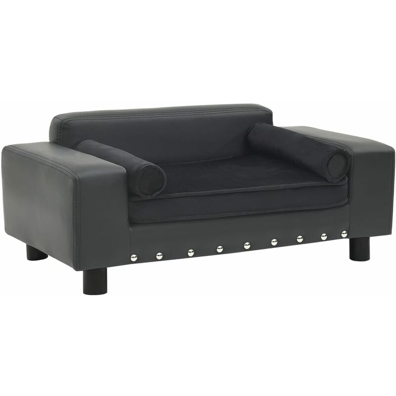 

vidaXL Sofá para perros felpa y cuero sintético gris oscuro 81x43x31cm - Gris