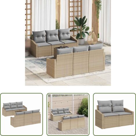 vidaXL Sofá para terraza -  Juego de Sofá 7 pcs Beige y Gris Claro ratán sintético