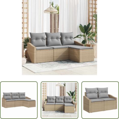 vidaXL Sofá para terraza -  Juego de Sofá con cojín 4 pcs Beige ratán sintético