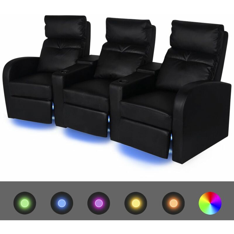 

Sofá Reclinable LED Cuero Sintético 3 Plazas Negro - Negro - Vidaxl