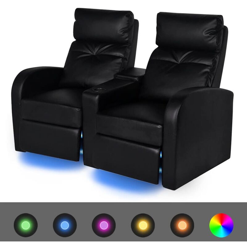 

Sofá Reclinable LED Cuero Sintético 2 Plazas Negro - Negro - Vidaxl