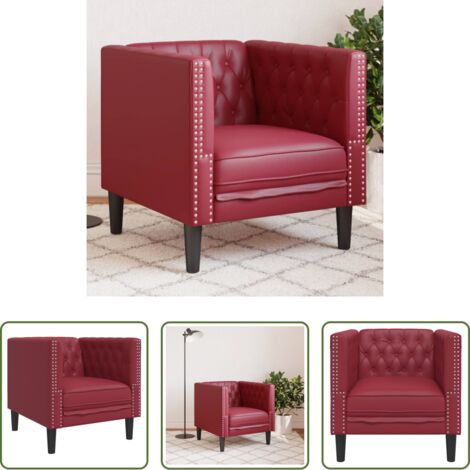 vidaXL Sofá rojo tinto -  Sillón Chesterfield de cuero artificial rojo tinto