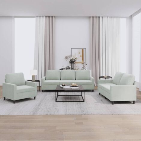 vidaXL Sofa-Set 3-tlg. mit Kissen Hellgrau Samt