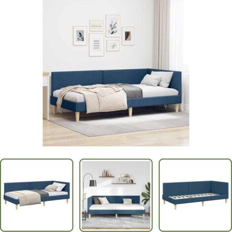 vidaXL Sofá y cama -  Estructura de cama en esquina con cabecera Azul 90 cm x 200 cm