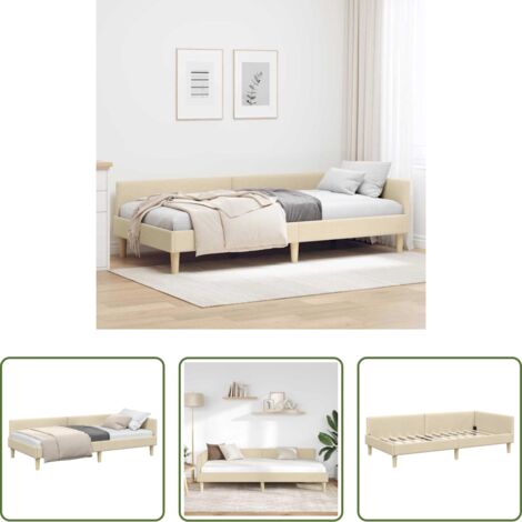 vidaXL Sofá y cama -  Estructura de cama en esquina Crema 80 x 200 cm tela