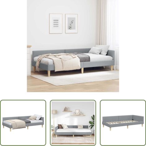 vidaXL Sofá y cama -  Estructura de cama en esquina Gris Claro 80 x 200 cm tela